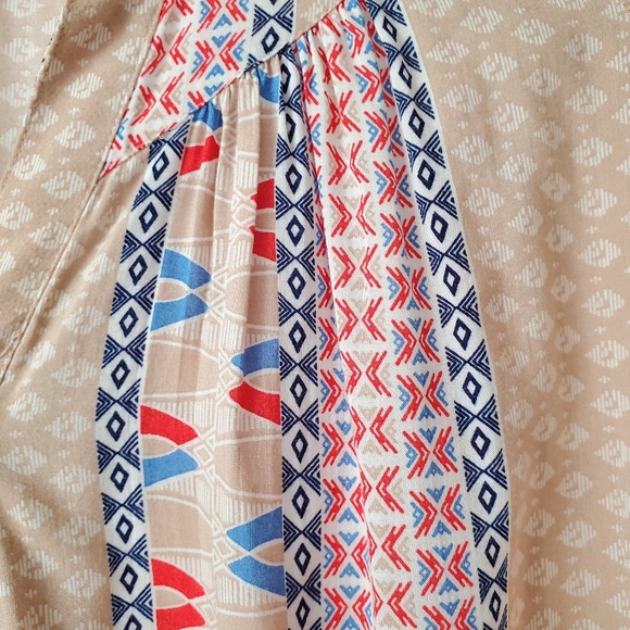 Maeve x Anthropologie Lt Brown Blue & Red 3/4 Sleeve Blouse - Picture 4 of 8